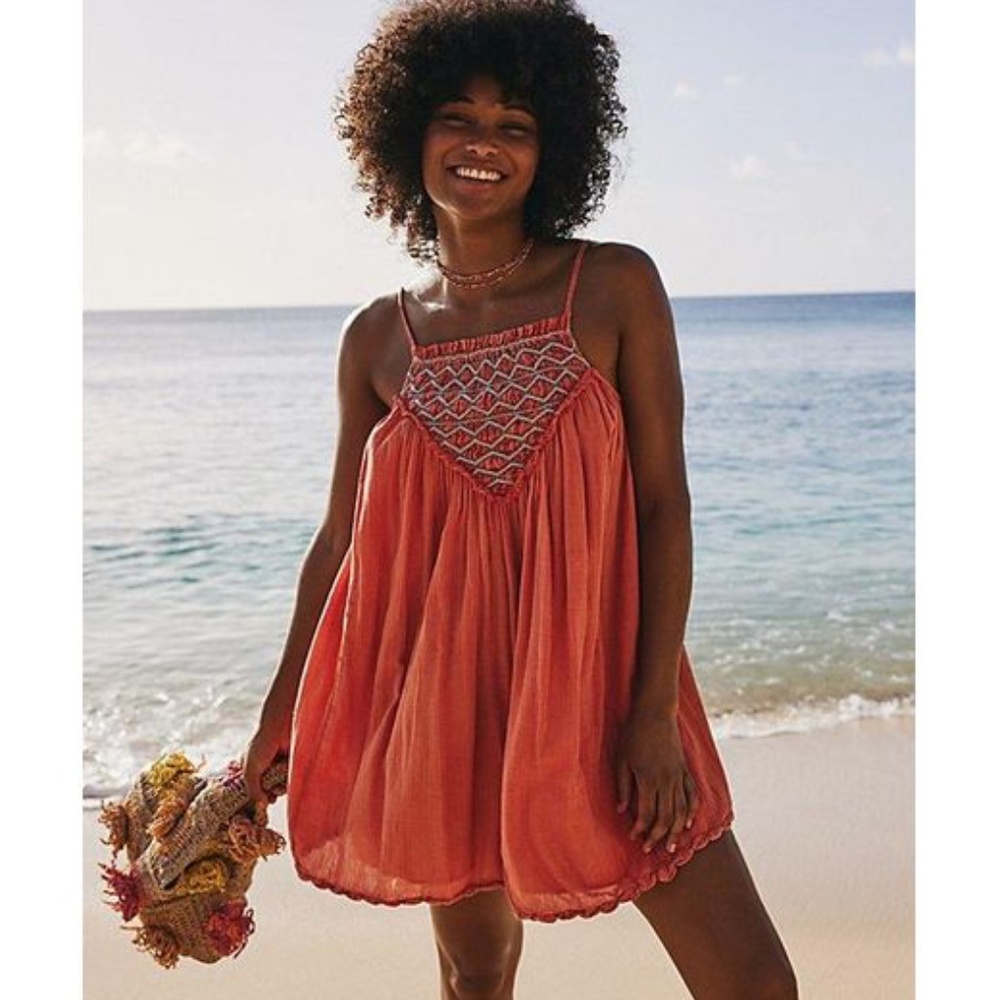 NWT Free People Crystal Cove Smocked Mini Dress L